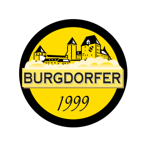 Gelbes Logo mit Schloss-Silhouette und Schriftzug Burgdorfer 1999.