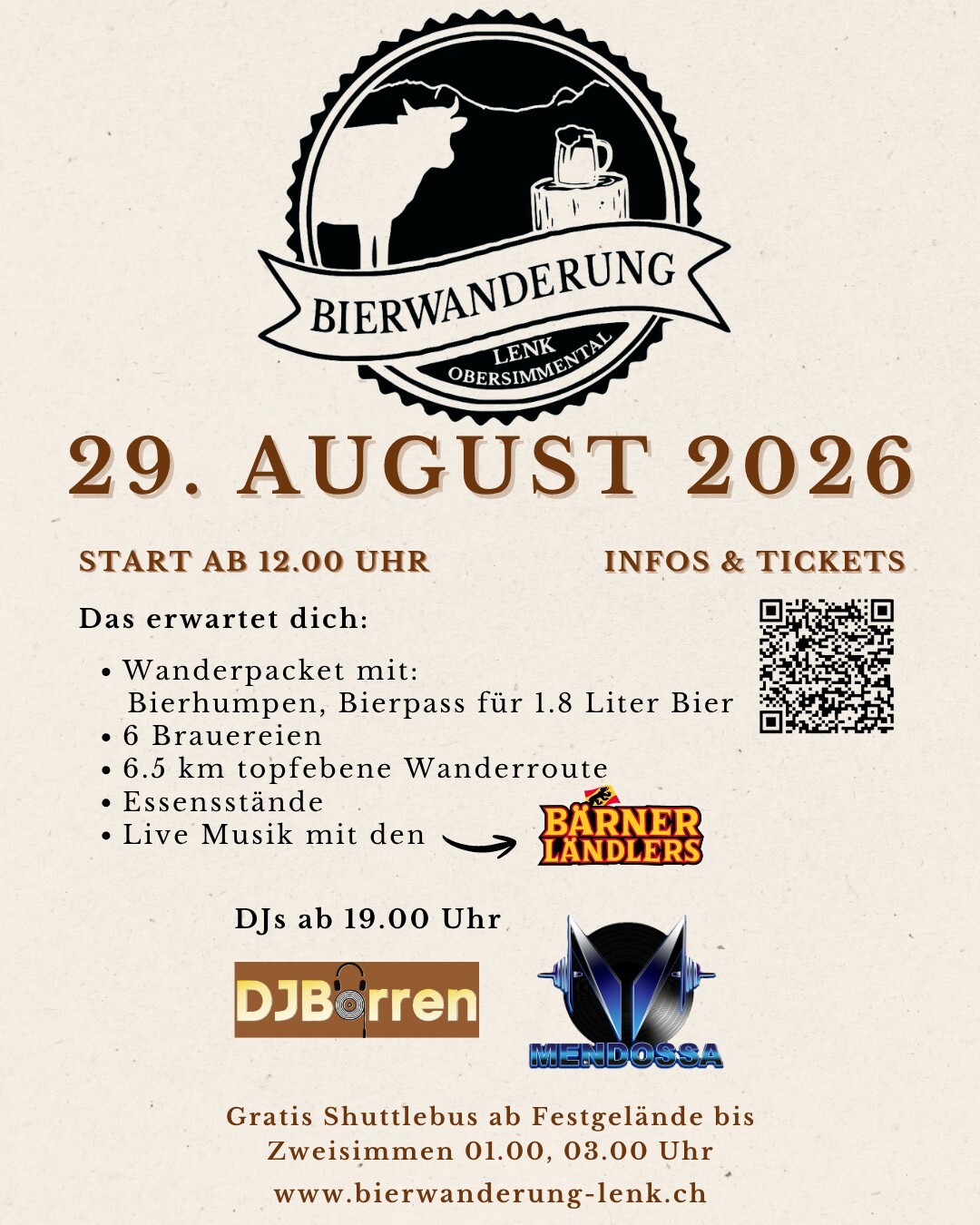 1777121626post_image11 Plakat der Bierwanderung Lenk 2026 am 29. August mit Wanderroute, Bier, Musik und Essen. Start um 12 Uhr.
